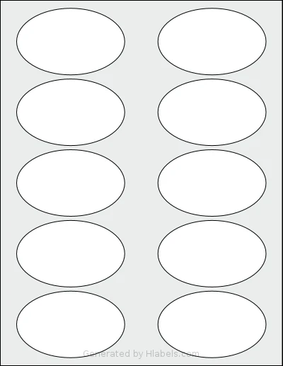 Labelsbythesheet® 0234 template with 10 oval 3.25 x 2 inch labels per sheet, on Letter-size adhesive blank label sheets.