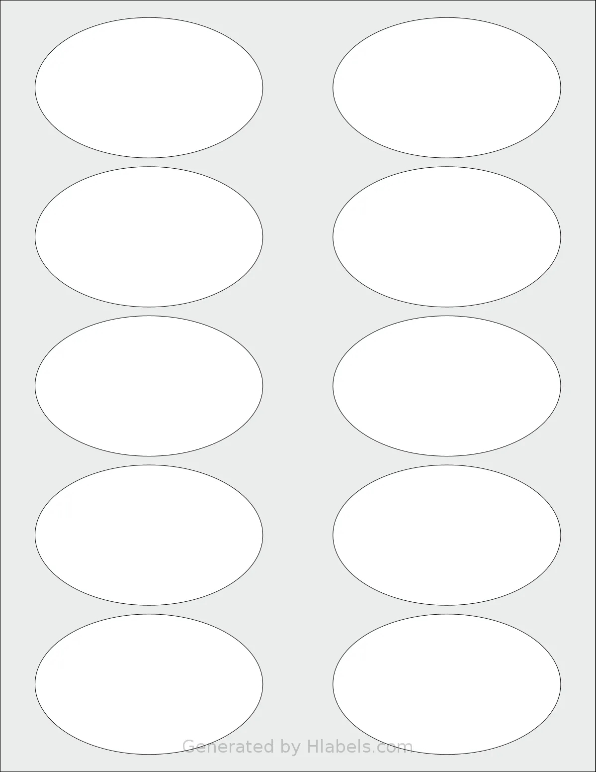 Labelsbythesheet® 0234 template with 10 oval 3.25 x 2 inch labels per sheet, on Letter-size adhesive blank label sheets.