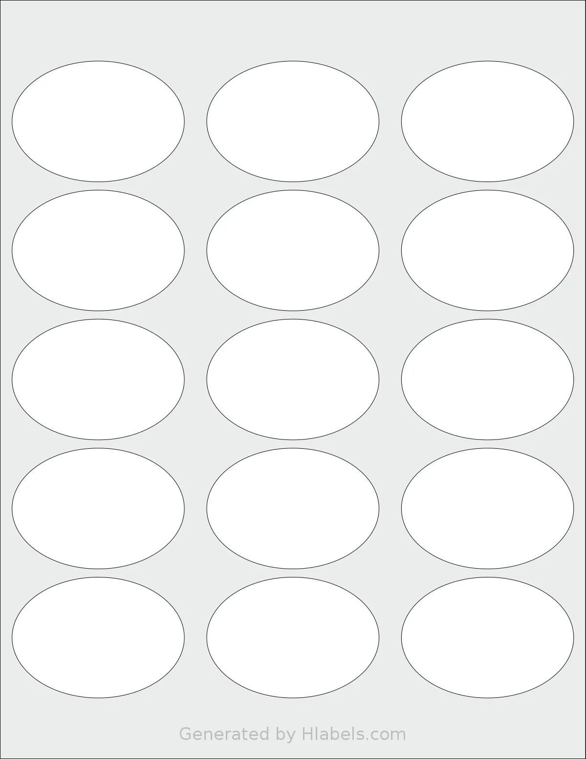 Labelsbythesheet® 0434 template with 15 oval 2.5 x 1.75 inch labels per sheet, on Letter-size adhesive blank label sheets.