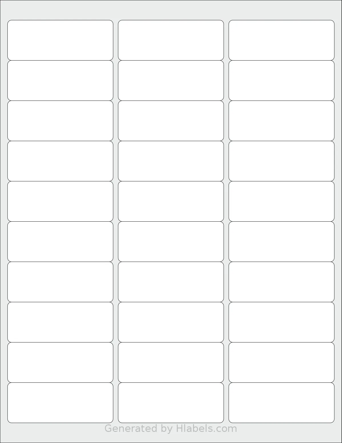 Labelsbythesheet® 0463 template with 30 rectangular 2.625 x 1 inch labels per sheet, on Letter-size adhesive blank label sheets.