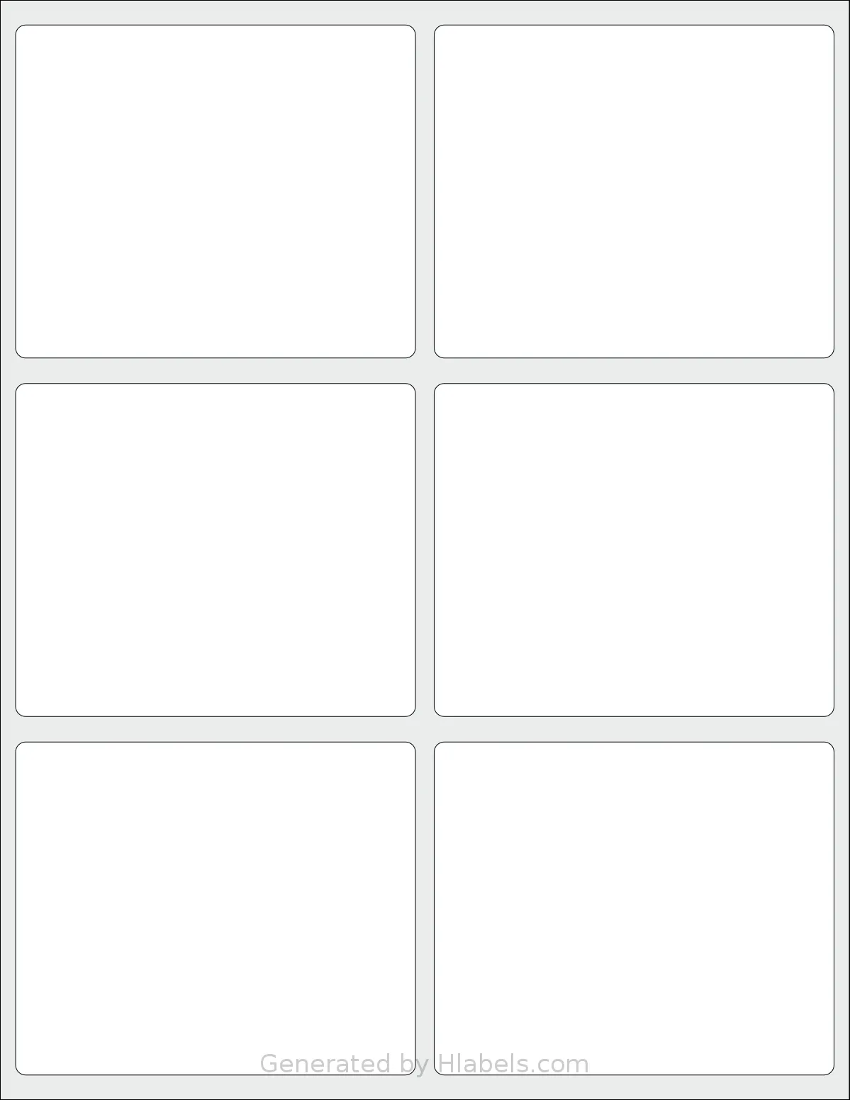 Labelsbythesheet® 0471 template with 6 rectangular 4 x 3.33 inch labels per sheet, on Letter-size adhesive blank label sheets.