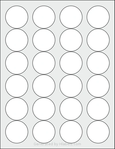 Labelsbythesheet® 0624 template with 24 circle labels per sheet, each 1.66 inch in diameter, on Letter-size adhesive blank label sheets.