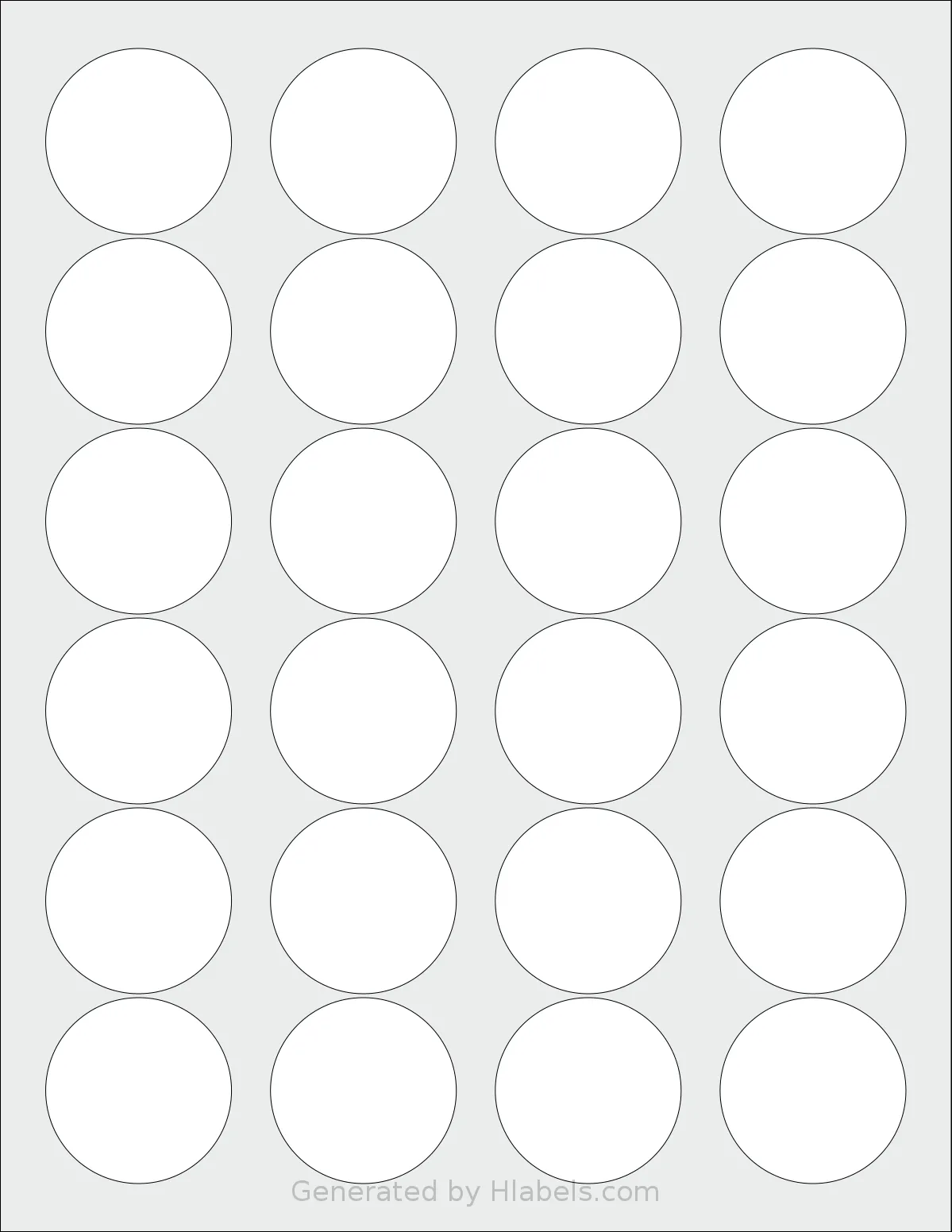 Labelsbythesheet® 0624 template with 24 circle labels per sheet, each 1.66 inch in diameter, on Letter-size adhesive blank label sheets.