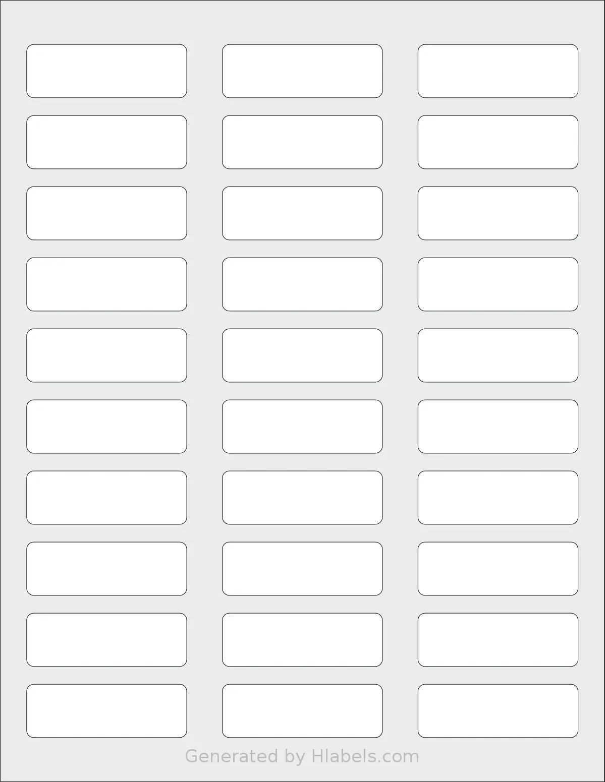 Labelsbythesheet® 0663 template with 30 rectangular 2.25 x 0.75 inch labels per sheet, on Letter-size adhesive blank label sheets.