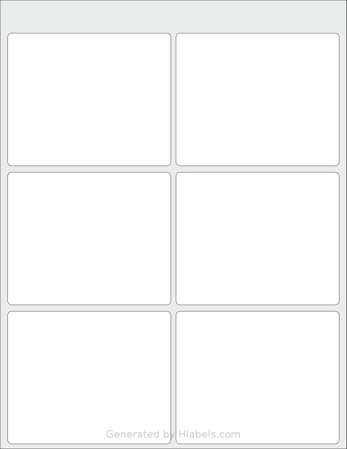 Labelsbythesheet® 0671 template with 6 rectangular 4 x 3.25 inch labels per sheet, on Letter-size adhesive blank label sheets.