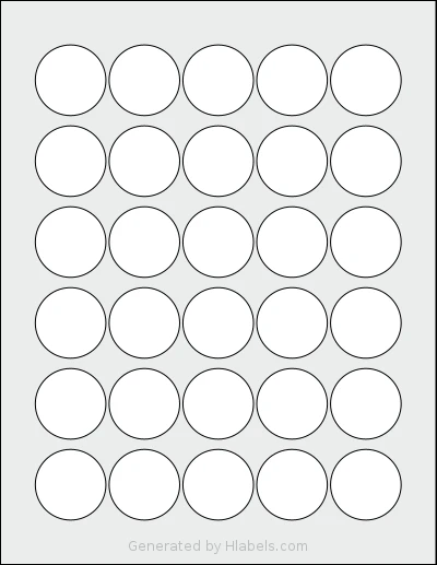Labelsbythesheet® 0824 template with 30 circle labels per sheet, each 1.375 inch in diameter, on Letter-size adhesive blank label sheets.