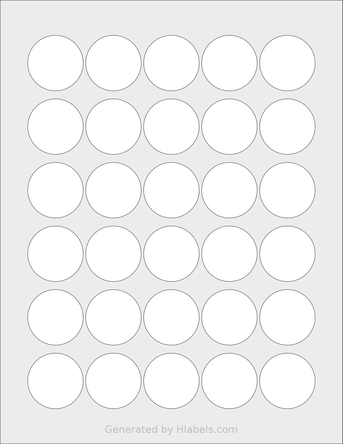 Labelsbythesheet® 0824 template with 30 circle labels per sheet, each 1.375 inch in diameter, on Letter-size adhesive blank label sheets.