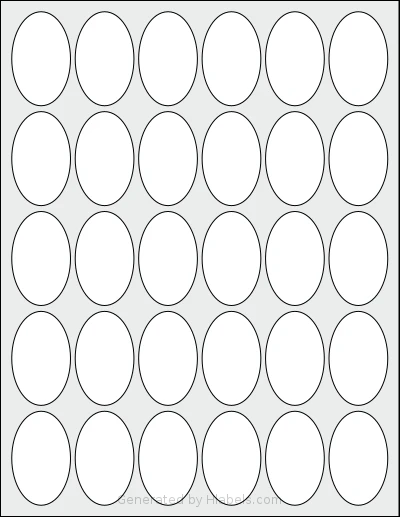 Labelsbythesheet® 0834 template with 30 oval 1.25 x 2 inch labels per sheet, on Letter-size adhesive blank label sheets.
