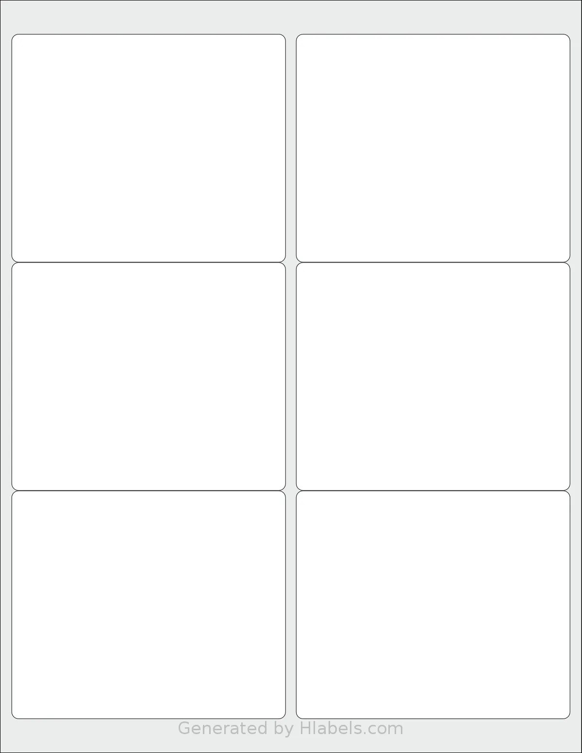 Labelsbythesheet® 0861 template with 6 rectangular 4 x 3.33 inch labels per sheet, on Letter-size adhesive blank label sheets.
