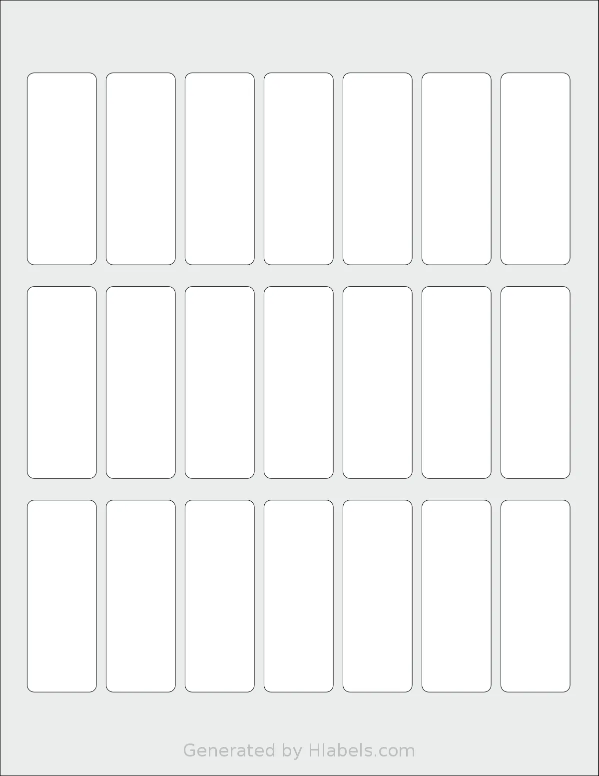 Labelsbythesheet® 0943 template with 21 rectangular 0.9831 x 2.7205 inch labels per sheet, on Letter-size adhesive blank label sheets.