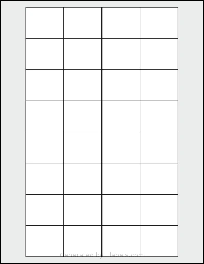 Labelsbythesheet® 1073 template with 32 rectangular 1.592 x 1.3 inch labels per sheet, on Letter-size adhesive blank label sheets.