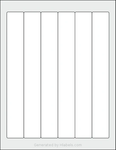 Labelsbythesheet® 1261 template with 6 rectangular 1.25 x 9.25 inch labels per sheet, on Letter-size adhesive blank label sheets.