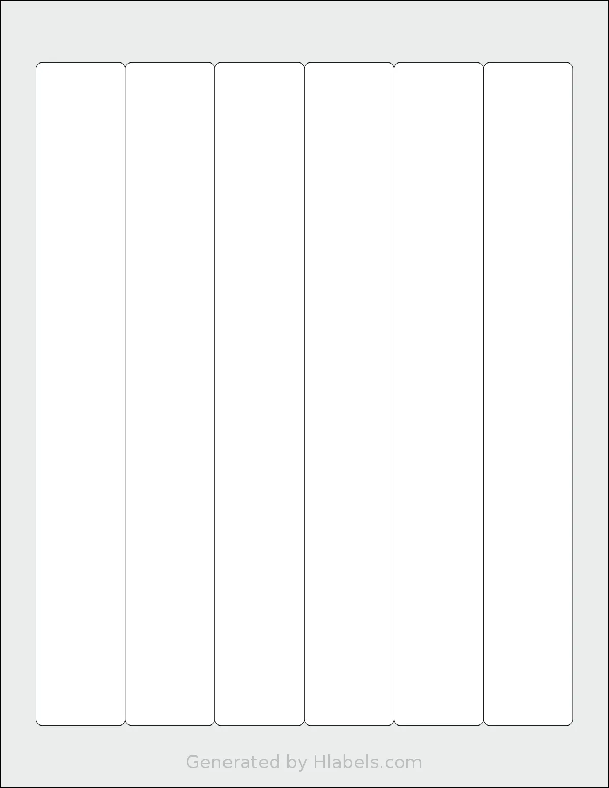 Labelsbythesheet® 1261 template with 6 rectangular 1.25 x 9.25 inch labels per sheet, on Letter-size adhesive blank label sheets.