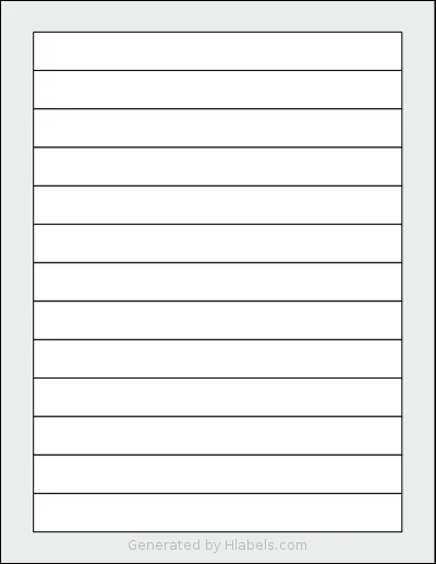 Labelsbythesheet® 1313 template with 13 rectangular 7.194 x 0.75 inch labels per sheet, on Letter-size adhesive blank label sheets.