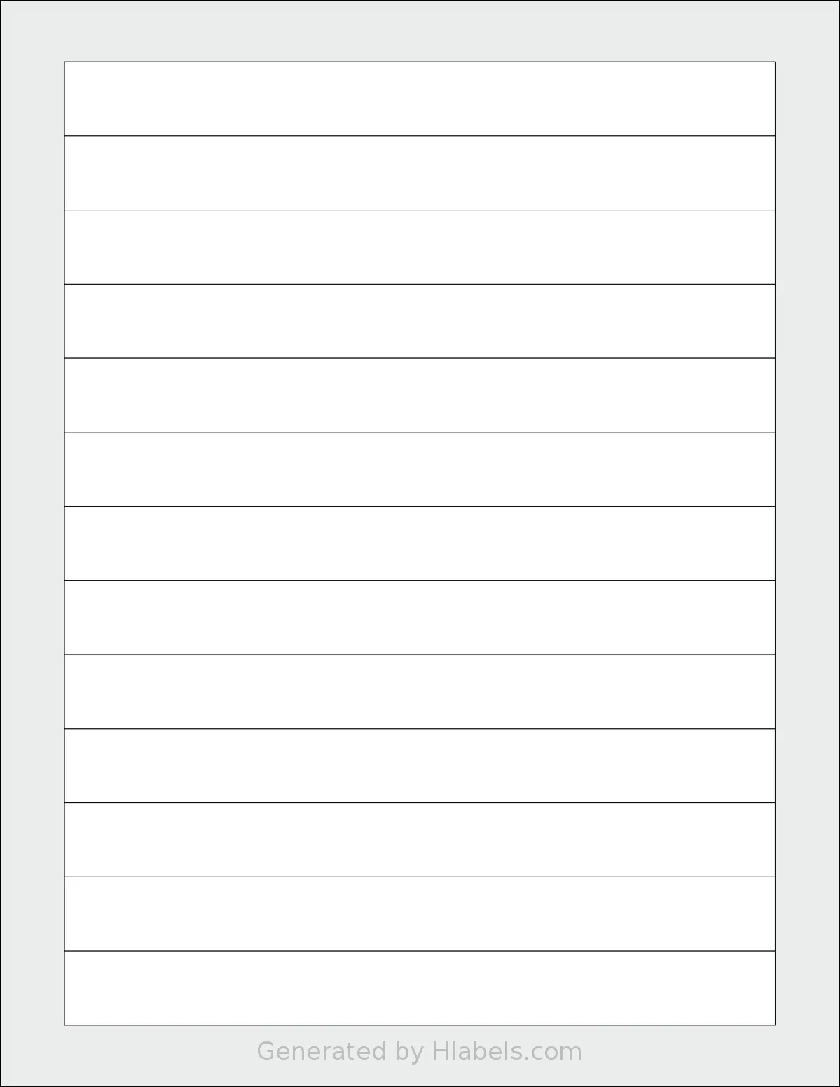Labelsbythesheet® 1313 template with 13 rectangular 7.194 x 0.75 inch labels per sheet, on Letter-size adhesive blank label sheets.