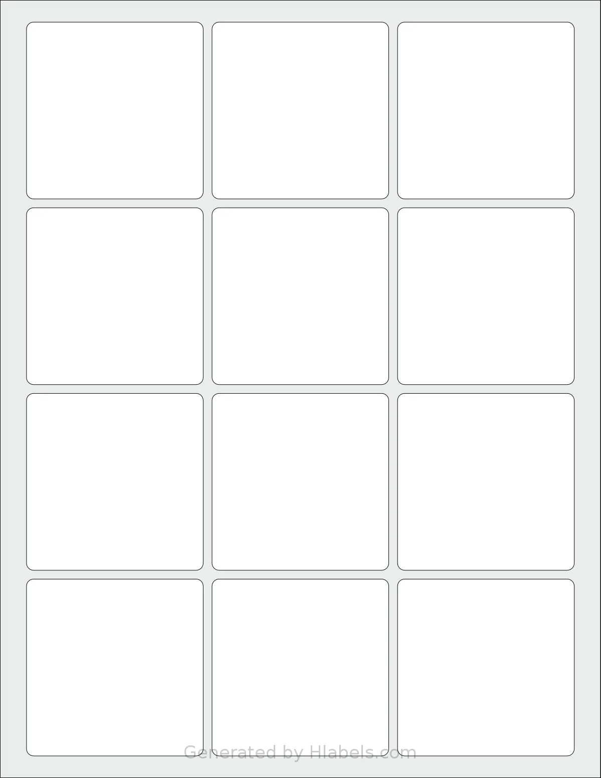Labelsbythesheet® 1403 template with 12 square 2.5 x 2.5 inch labels per sheet, on Letter-size adhesive blank label sheets.