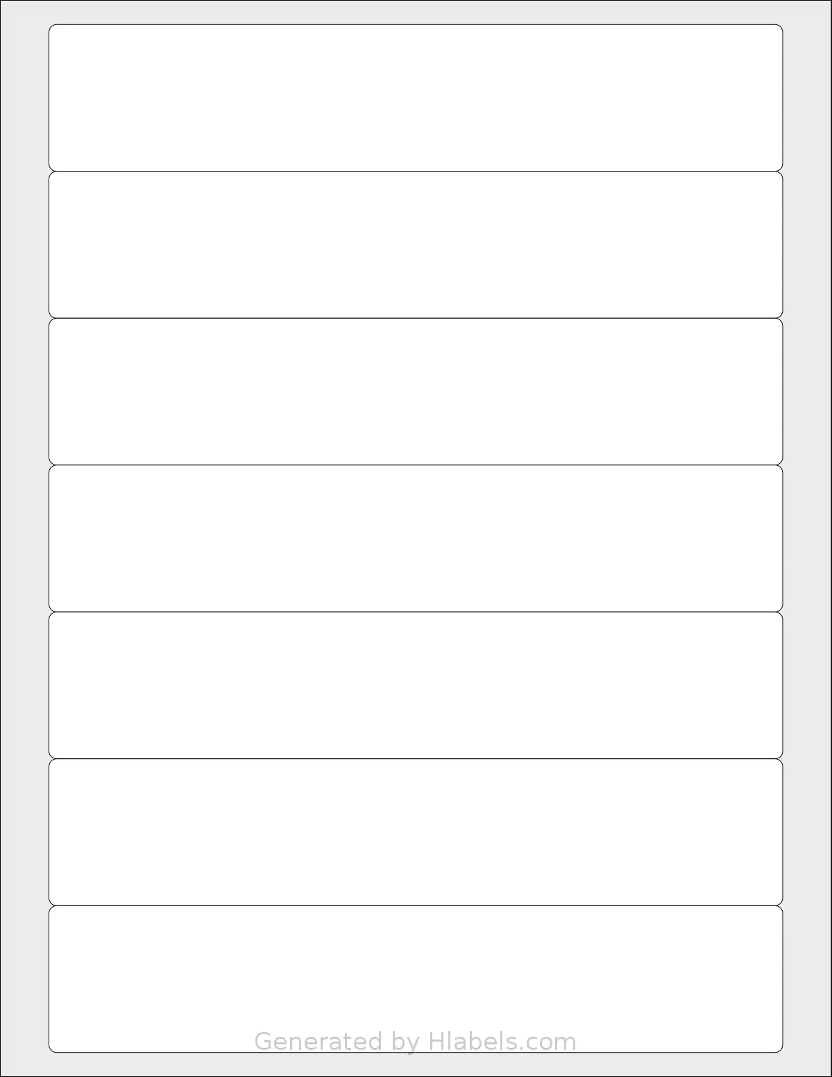 Labelsbythesheet® 1481 template with 7 rectangular 7.5 x 1.5 inch labels per sheet, on Letter-size adhesive blank label sheets.