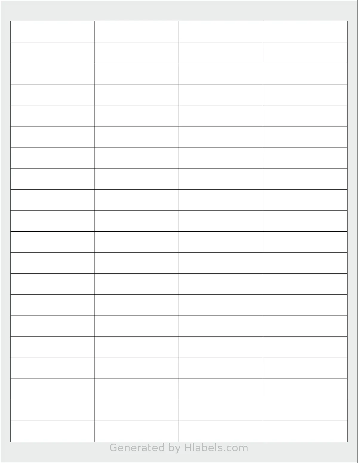 Labelsbythesheet® 1493 template with 80 rectangular 2 x 0.5 inch labels per sheet, on Letter-size adhesive blank label sheets.