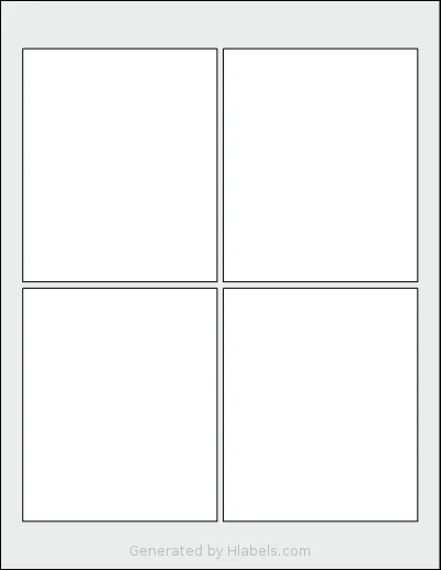 Labelsbythesheet® 1641 template with 4 rectangular 3.75 x 4.5 inch labels per sheet, on Letter-size adhesive blank label sheets.