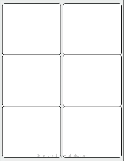 Labelsbythesheet® 1671 template with 6 rectangular 4 x 3.5 inch labels per sheet, on Letter-size adhesive blank label sheets.