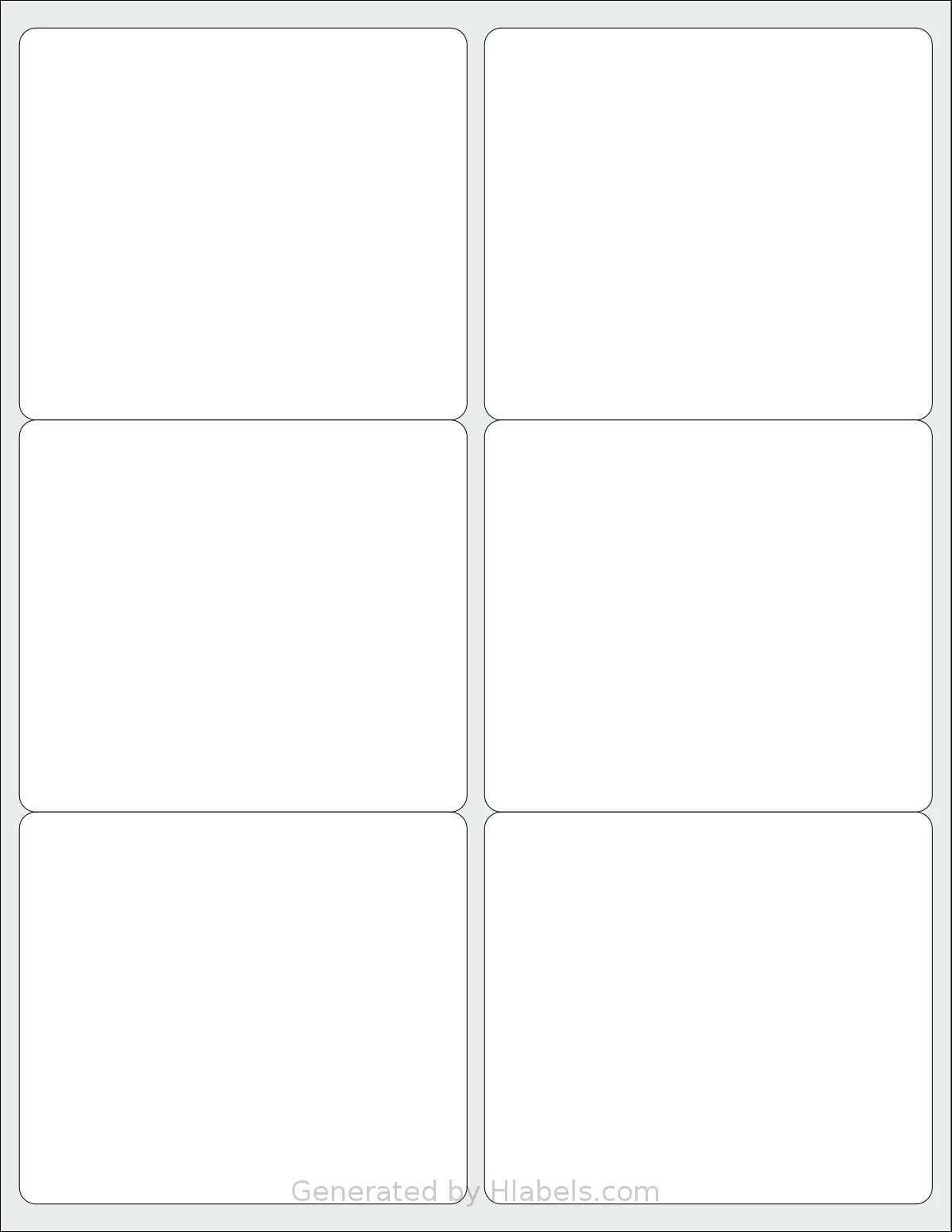 Labelsbythesheet® 1671 template with 6 rectangular 4 x 3.5 inch labels per sheet, on Letter-size adhesive blank label sheets.
