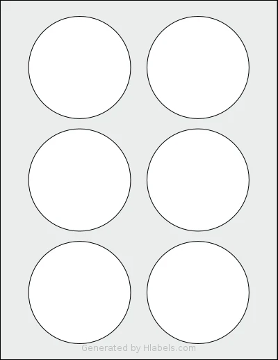 Labelsbythesheet® 1814 template with 6 circle labels per sheet, each 3.125 inch in diameter, on Letter-size adhesive blank label sheets.