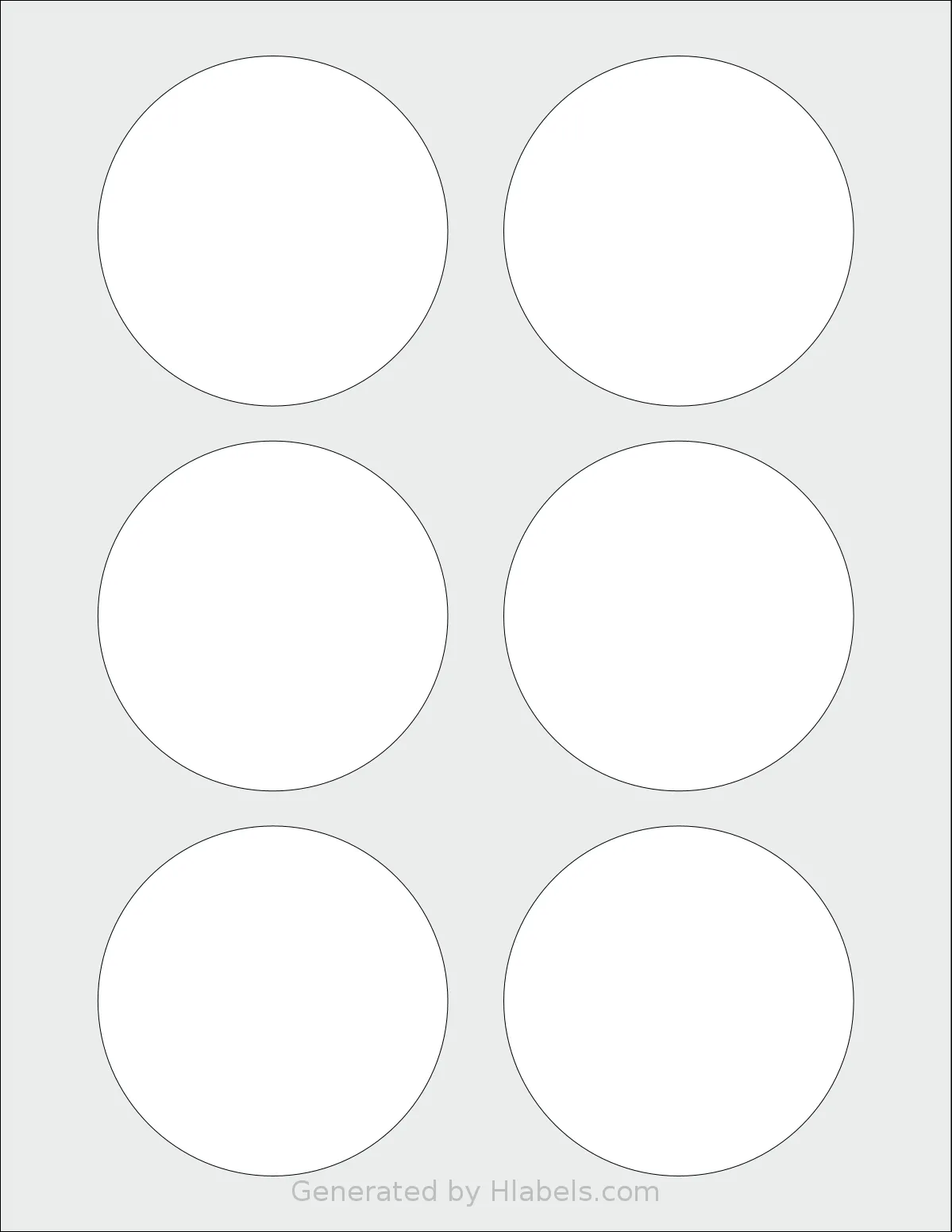 Labelsbythesheet® 1814 template with 6 circle labels per sheet, each 3.125 inch in diameter, on Letter-size adhesive blank label sheets.