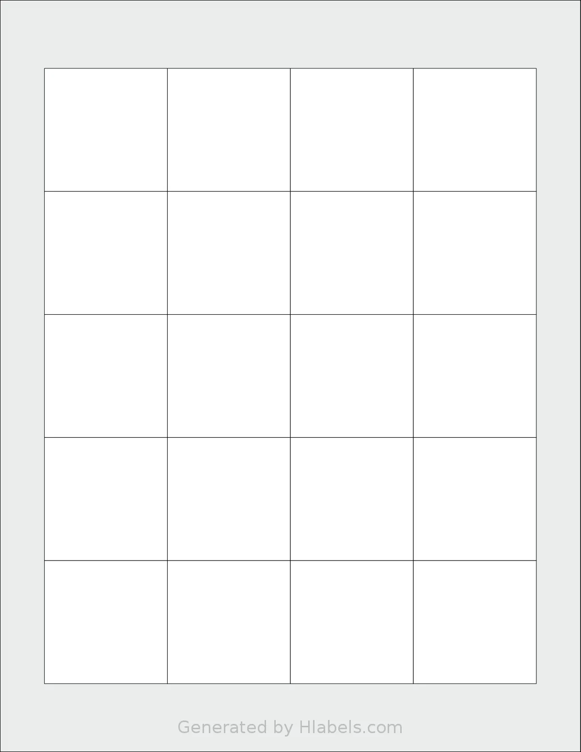 Labelsbythesheet® 2243 template with 20 square 1.8 x 1.8 inch labels per sheet, on Letter-size adhesive blank label sheets.