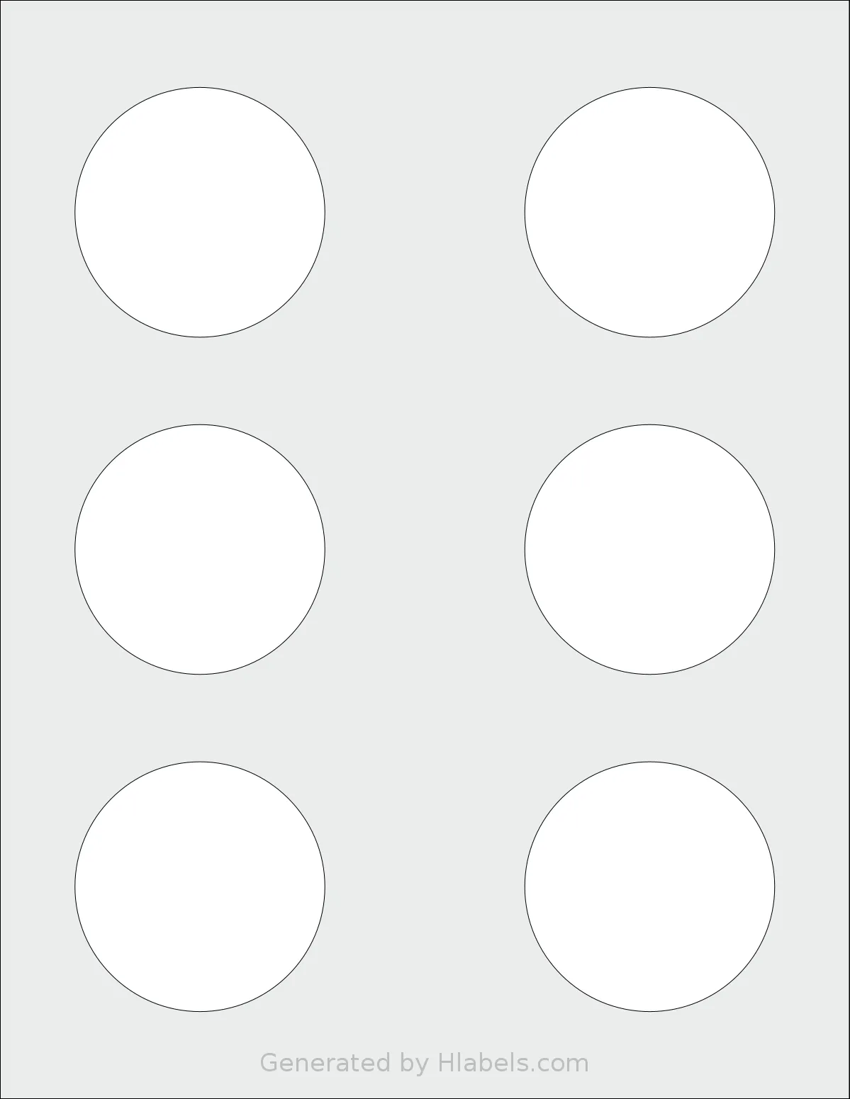 Labelsbythesheet® 2814 template with 6 circle labels per sheet, each 2.5 inch in diameter, on Letter-size adhesive blank label sheets.