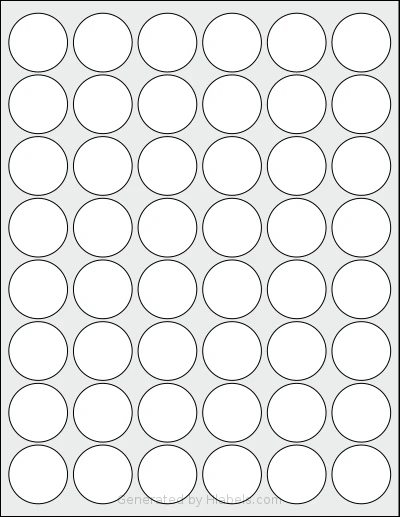 Labelsbythesheet® 2924 template with 48 circle labels per sheet, each 1.25 inch in diameter, on Letter-size adhesive blank label sheets.