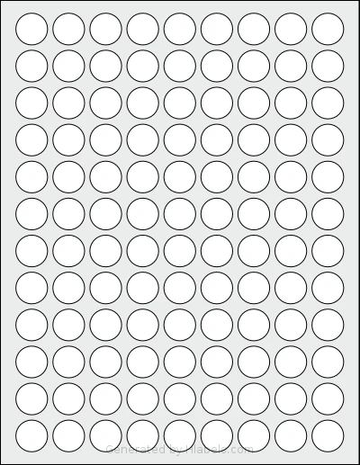 Labelsbythesheet® 5034 Template Labelsbythesheet® 5034 template with 108 circle labels per sheet, each 0.75 inch in diameter, on Letter-size adhesive blank label sheets.