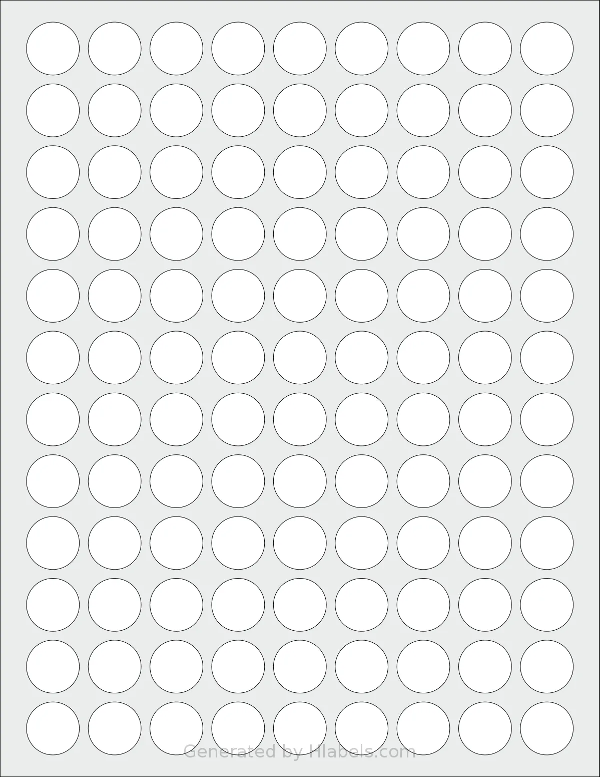Labelsbythesheet® 5034 template with 108 circle labels per sheet, each 0.75 inch in diameter, on Letter-size adhesive blank label sheets.