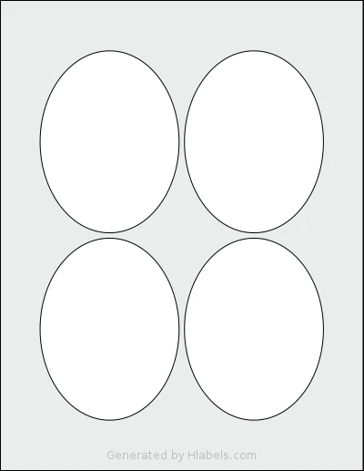 Labelsbythesheet® 5134 template with 4 oval 3.25 x 4.25 inch labels per sheet, on Letter-size adhesive blank label sheets.