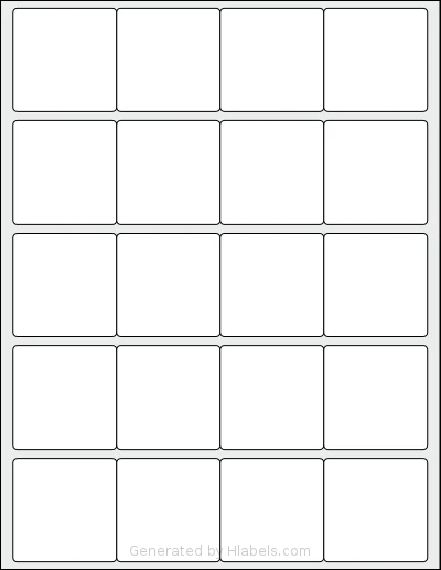Labelsbythesheet® 5243 template with 20 square 2 x 2 inch labels per sheet, on Letter-size adhesive blank label sheets.