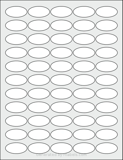 Labelsbythesheet® 5244 template with 55 oval 1.5 x 0.75 inch labels per sheet, on Letter-size adhesive blank label sheets.
