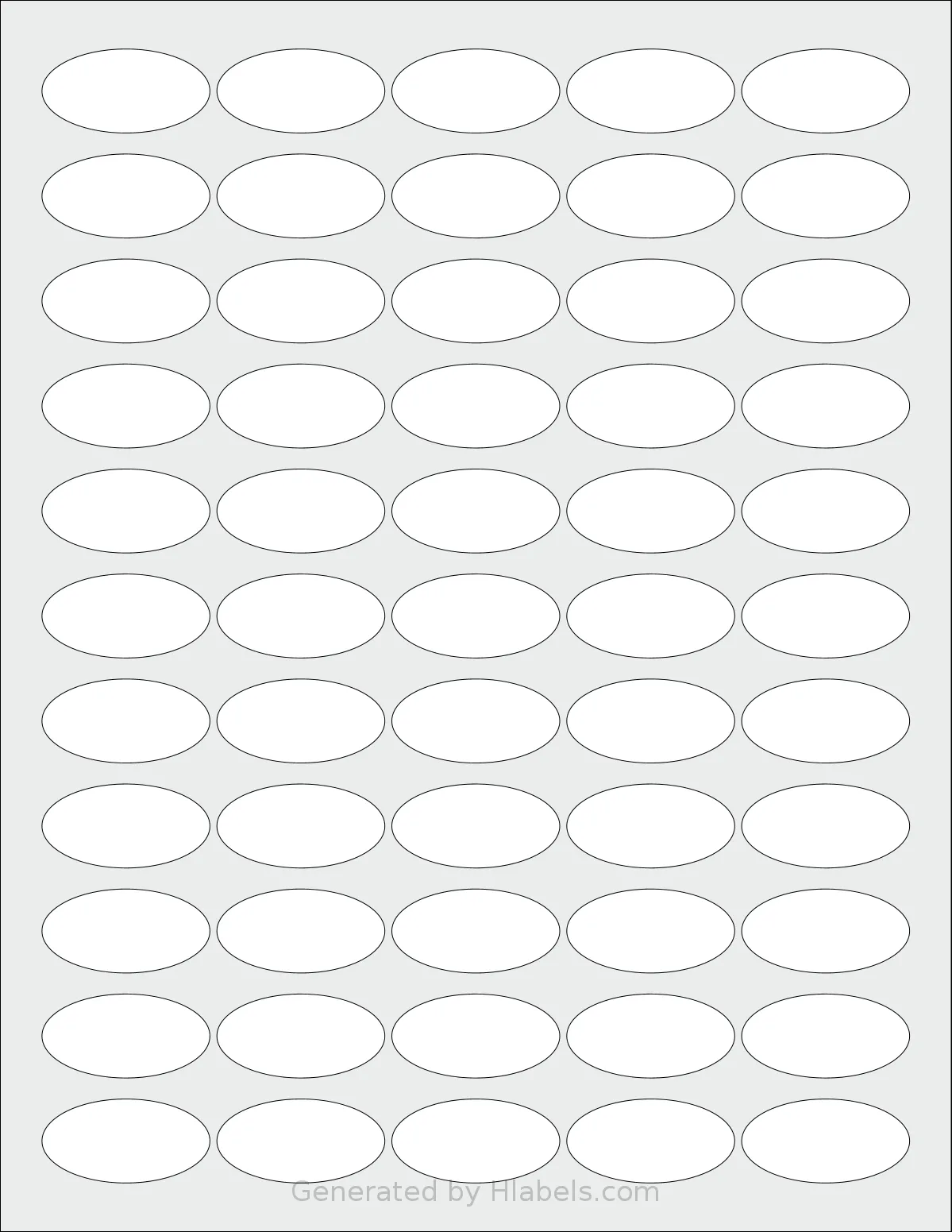 Labelsbythesheet® 5244 template with 55 oval 1.5 x 0.75 inch labels per sheet, on Letter-size adhesive blank label sheets.