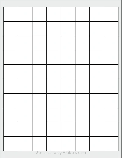 Labelsbythesheet® 5293 template with 80 square 1 x 1 inch labels per sheet, on Letter-size adhesive blank label sheets.