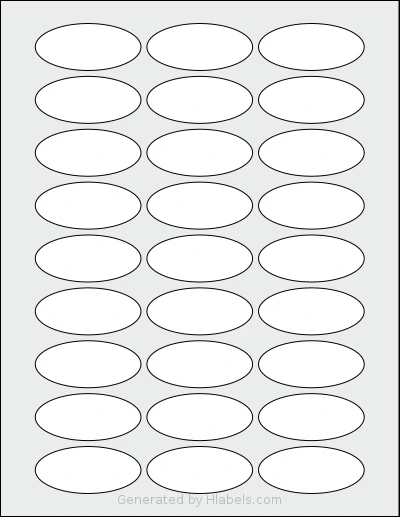 Labelsbythesheet® 5734 template with 27 oval 2.25 x 1 inch labels per sheet, on Letter-size adhesive blank label sheets.