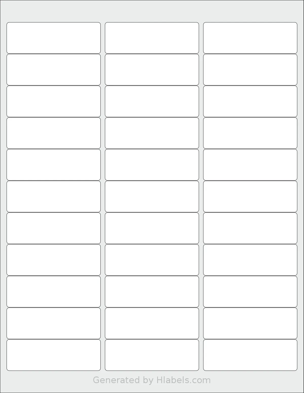 Labelsbythesheet® 7073 template with 33 rectangular 2.625 x 0.875 inch labels per sheet, on Letter-size adhesive blank label sheets.