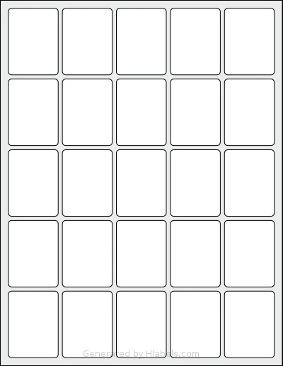 Labelsbythesheet® 7453 template with 25 rectangular 1.5 x 2 inch labels per sheet, on Letter-size adhesive blank label sheets.