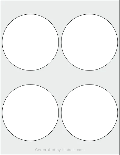 Labelsbythesheet® 7614 template with 4 circle labels per sheet, each 4 inch in diameter, on Letter-size adhesive blank label sheets.