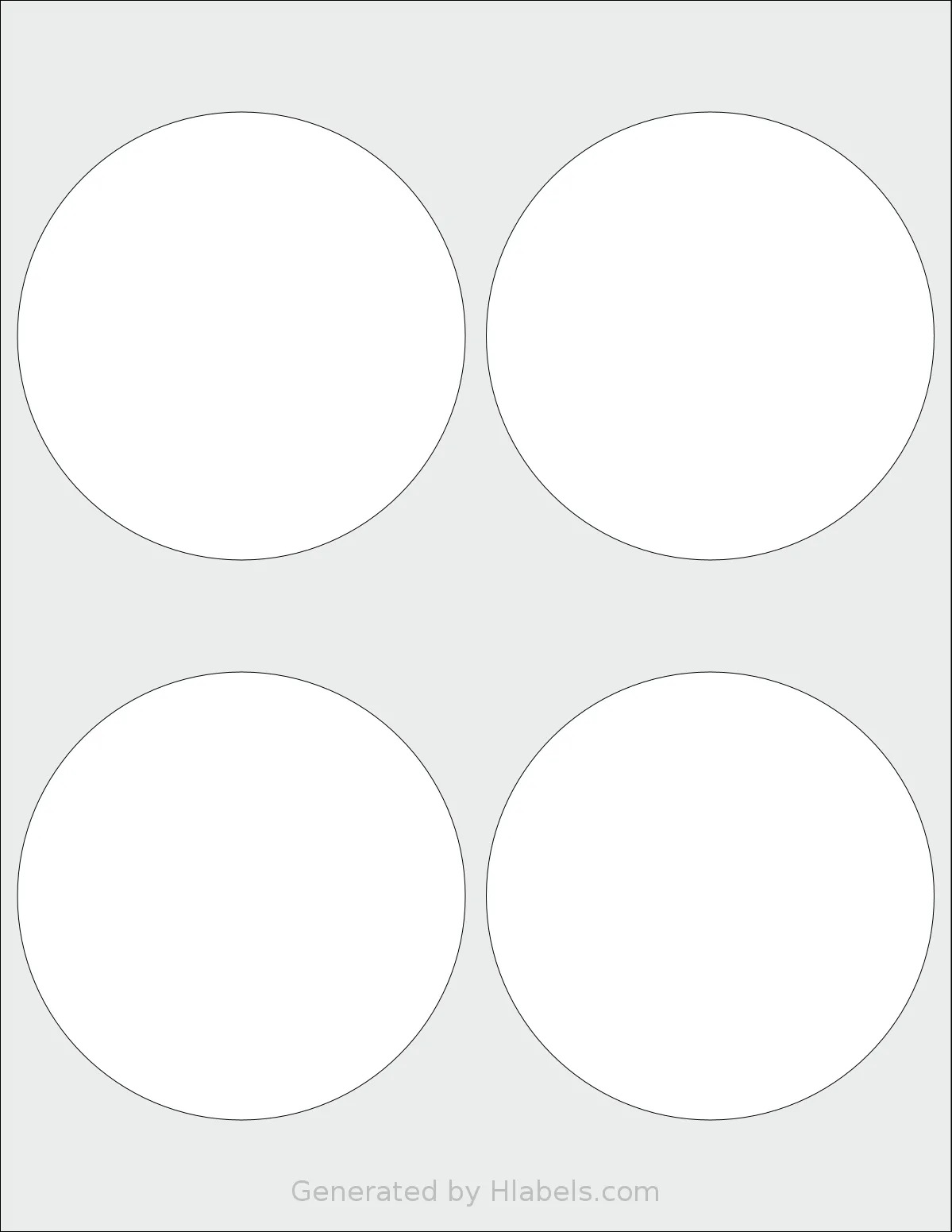 Labelsbythesheet® 7614 template with 4 circle labels per sheet, each 4 inch in diameter, on Letter-size adhesive blank label sheets.