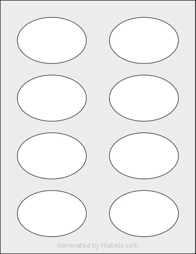 Labelsbythesheet® 8134 template with 8 oval 3 x 2 inch labels per sheet, on Letter-size adhesive blank label sheets.
