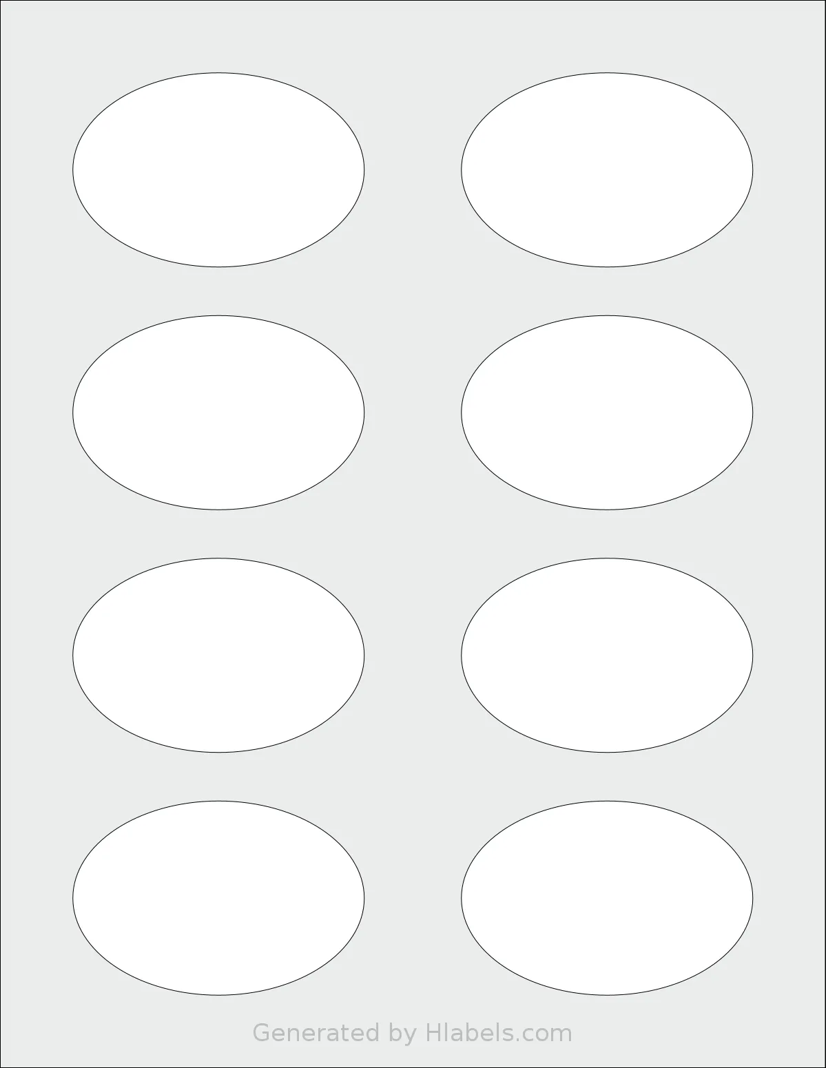 Labelsbythesheet® 8134 template with 8 oval 3 x 2 inch labels per sheet, on Letter-size adhesive blank label sheets.
