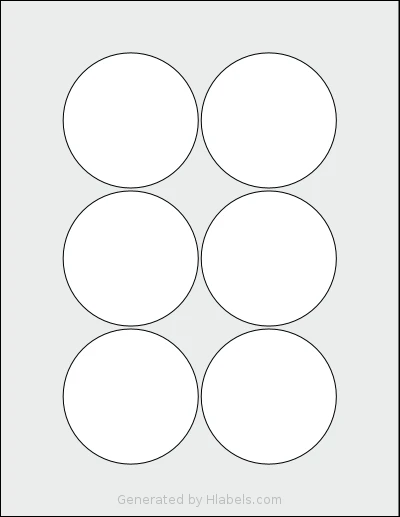 Labelsbythesheet® 8714 template with 6 circle labels per sheet, each 2.875 inch in diameter, on Letter-size adhesive blank label sheets.