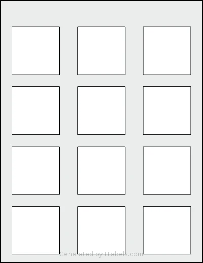 Labelsbythesheet® 8914 template with 12 square 2 x 2 inch labels per sheet, on Letter-size adhesive blank label sheets.