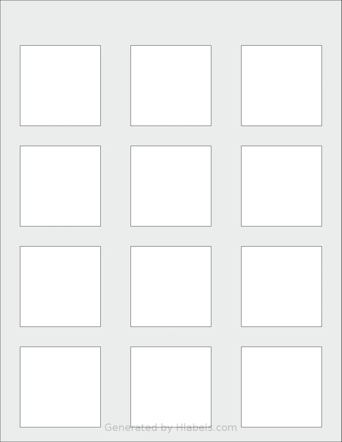 Labelsbythesheet® 8914 template with 12 square 2 x 2 inch labels per sheet, on Letter-size adhesive blank label sheets.