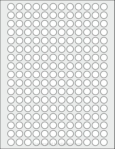 Labelsbythesheet® 9034 template with 204 circle labels per sheet, each 0.5 inch in diameter, on Letter-size adhesive blank label sheets.