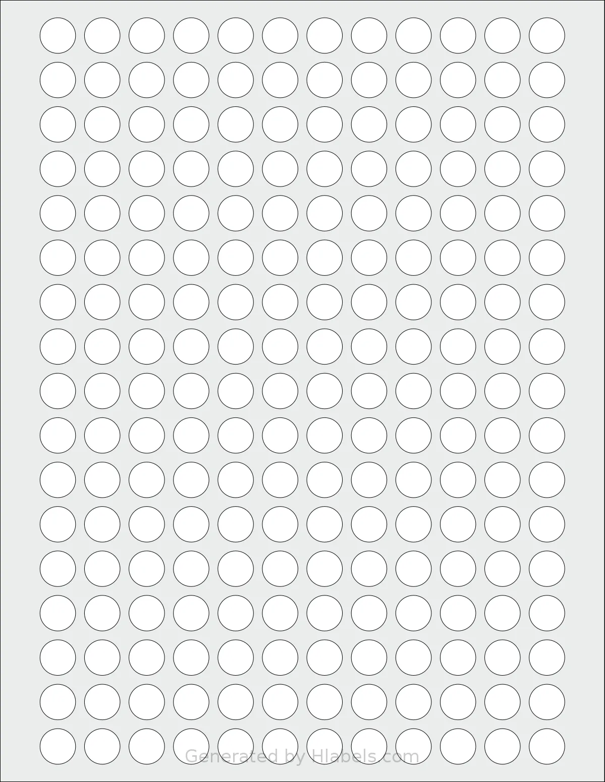 Labelsbythesheet® 9034 template with 204 circle labels per sheet, each 0.5 inch in diameter, on Letter-size adhesive blank label sheets.