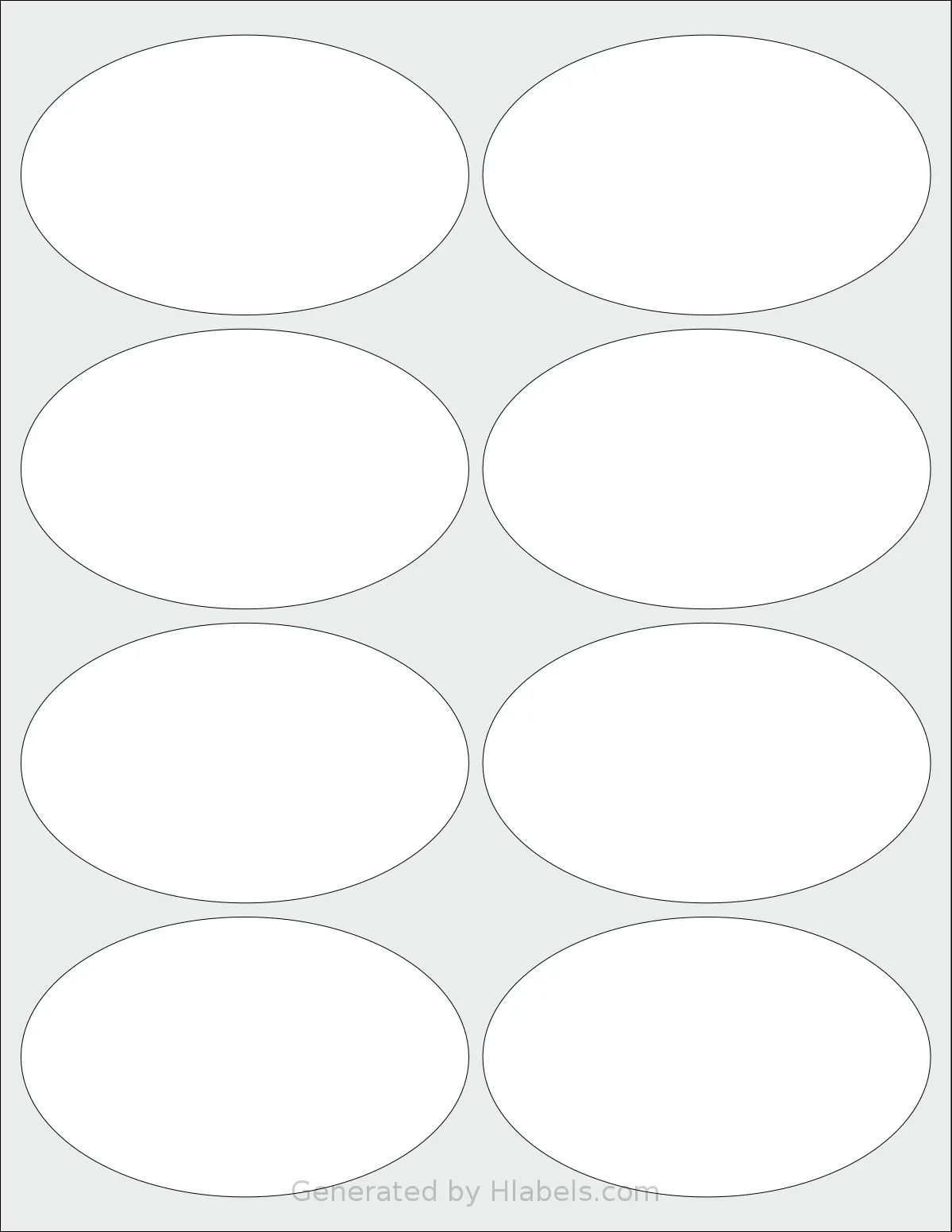 Labelsbythesheet® 9134 template with 8 oval 4 x 2.5 inch labels per sheet, on Letter-size adhesive blank label sheets.